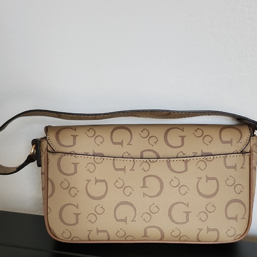 Vintage GUESS Y2K Monogram Baguette Shoulder Bag Brown Logo Purse Gold Hardware - Picture 3 of 14